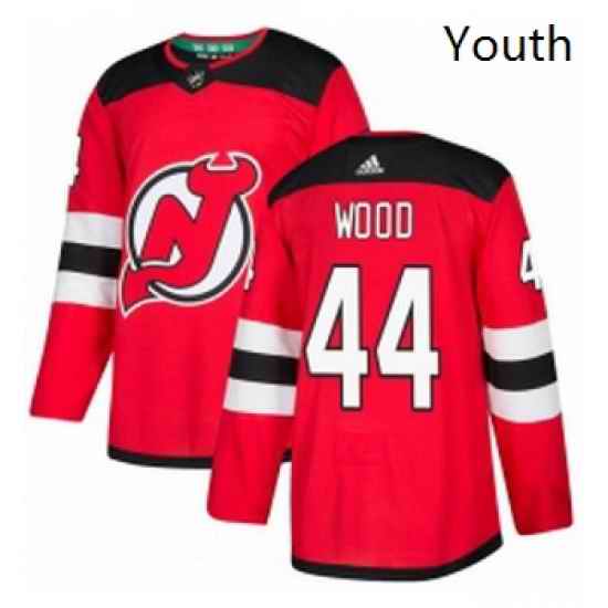 Youth Adidas New Jersey Devils 44 Miles Wood Authentic Red Home NHL Jersey